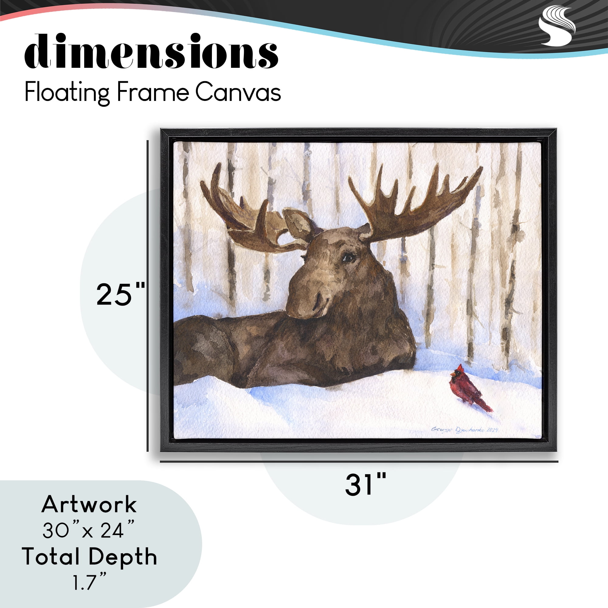 Stupell Industries Moose & Red Cardinal Black Framed Floater Canvas Wall Art, design by George Dyachenko