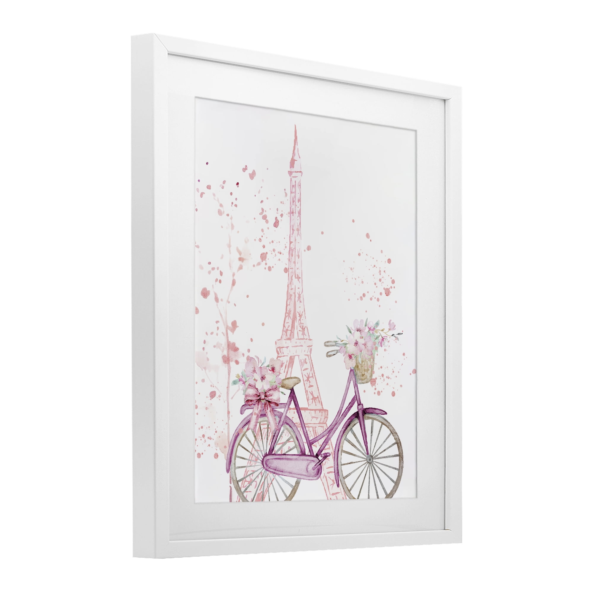 Parisian Bicycle & Modern Splatter White Framed Print Under Glass, design by Kim Allen