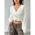thumbnail image 2 of Women'S Long Sleeve Button Front V Neck Soft Knit Cardigan Sweaters White XL, 2 of 7