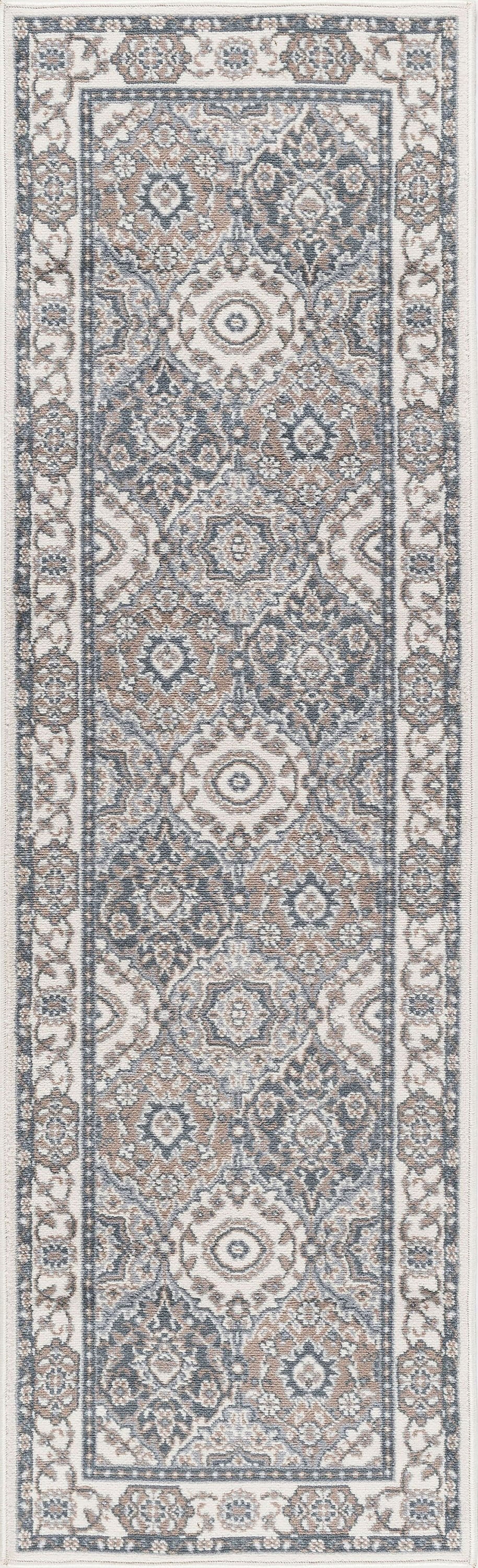 Madison Traditional 2' x 7' Cream and Gray Polypropylene Indoor Area Rug