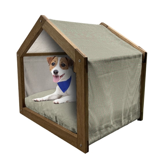 Geometric Pet House, Digital Pixel Featured Square Forms Diagonal Mosaic Modern Motif, Outdoor & Indoor Portable Dog Kennel with Pillow and Cover, 5 Sizes, Sea Green Dark Coral, by Ambesonne