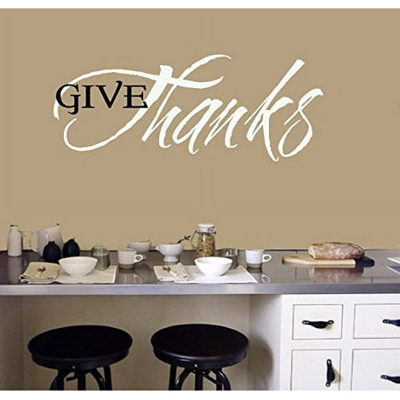 Give Thanks ~ Kitchen Wall Decal 13" x 32" (White/Black)