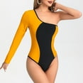thumbnail image 2 of Uaswgudfs Womens One-Piece Swimsuit with Asymmetric One-Shoulder & Long Sleeve Design - Curved Seam Swimwear for Poolside or Beach Orange S, 2 of 3