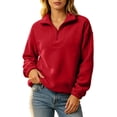 thumbnail image 7 of vdgthytj Sweatshirts for Women Long Sleeve Quarter Zip Lapel Collar Fleece Loose Fitted Fall Winter Warm Casual Pullover Tops(Small,Red), 7 of 7