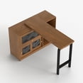 thumbnail image 5 of gaoyangjiaju 55.51" Multi-Purpose Rotating Writing Desk with Storage Shelves, Space-Saving Home Office Desk or Dining Room Sideboard Cabinet, Walnut, L-Shaped or Straight with Sliding Cabinet Doors, 5 of 9