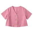 thumbnail image 4 of jjayotai Cotton Shirts for Women Short Sleeve Tshirts Button down V Neck Crop Tops Trendy Work Business Outfits, 4 of 6