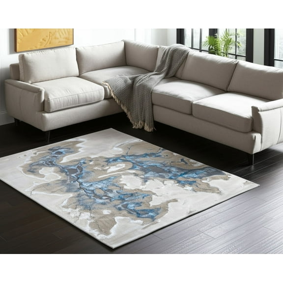 HomeRoots 616887 8 x 10 ft. Taupe & Blue Abstract Rectangle Area Rug