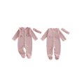 thumbnail image 2 of Cjfdfy Newborn Baby Girl Footed Romper Fall Winter Outfits Solid Color Bow Ruffled Long Sleeve Jumpsuit with Bow Headband cute Knit Ruffle Button Romper 0-9 Months, 2 of 9