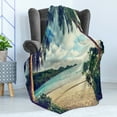 thumbnail image 4 of Palm Tree Soft Flannel Fleece Throw Blanket, Summer Beach Vintage Style Tropical Sunset Picture Print, Cozy Plush for Indoor and Outdoor Use, 70" x 90", Dark Green Sand Brown, by Ambesonne, 4 of 5