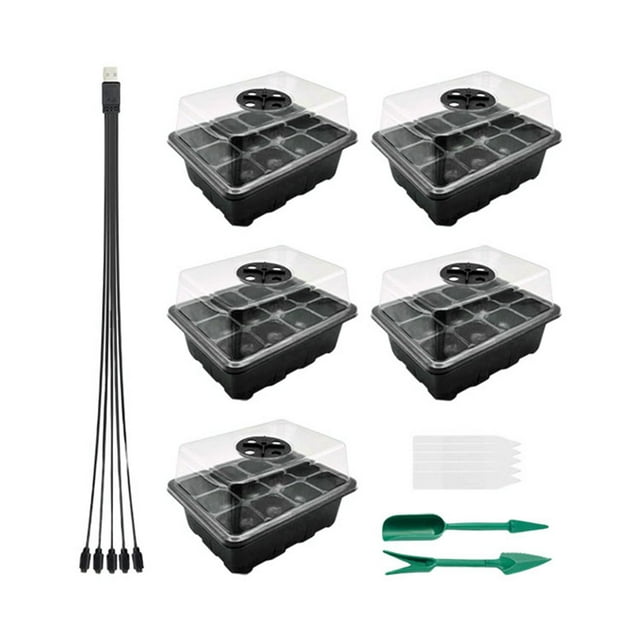 Bandejas de inicio Mini kits de germinación de invernadero, 12 orificios por bandeja, kits de inicio de plantas reutilizables y base para invernadero, germinación, interior Negro shamjiam Bandeja de inicio de semillas