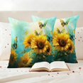 thumbnail image 3 of Spring Sunflower Outdoor Waterproof Pillow Covers, Butterfly Teal Ocean Abstract Retro Decorative Square Throw Pillowcase Sofa Cushion Sham for Patio/Couch/Chair, 18"x18" 2 Pack, 3 of 8