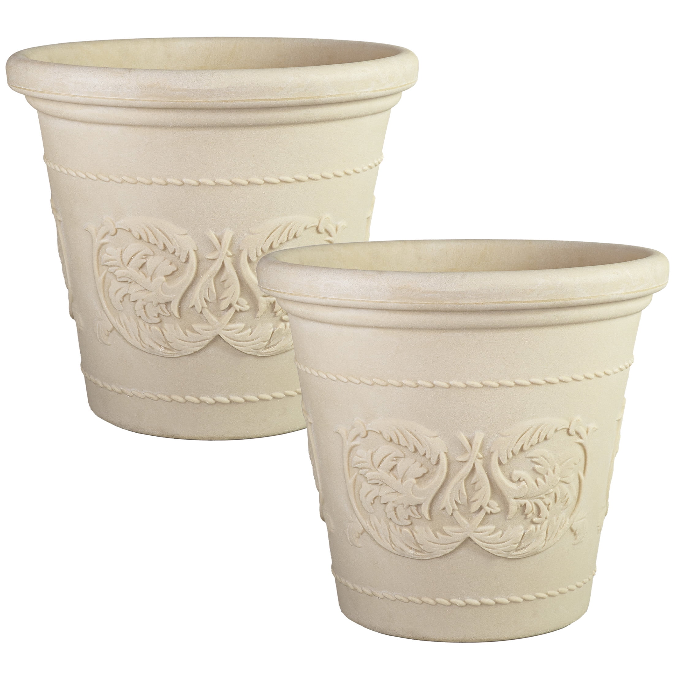 Sunnydaze Arabella 19.5" x 19.5" x 17.5" Round Antique White Polyresin Outdoor Planter Pot