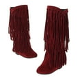 thumbnail image 5 of Xiaoxatg Women's Mid-Calf Boots Plus Size Winter Heel Fringe Inside Booster Mid Length Footwear for Stylish Comfort 6 Red, 5 of 9
