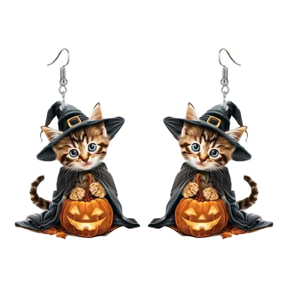 Cute Colorful Halloween Cat Ghost Drop Earrings 1 Pair 2.09 Inch for Women, Fun Ghost Cat Dangle Earring Jewelry Gift for Ladies Halloween Party and Daily Wear Accessories, Jewelry Accessories