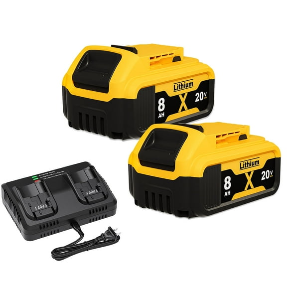 DINOSOO 2 Pack 8.0Ah Replacement Battery  for Dewei 20V Max Batteries DCB200 DCB205-2 DCB206 DCB204 DCB203 DCB208 Compatible with Dewei 20V Cordless Power Tools and Charger