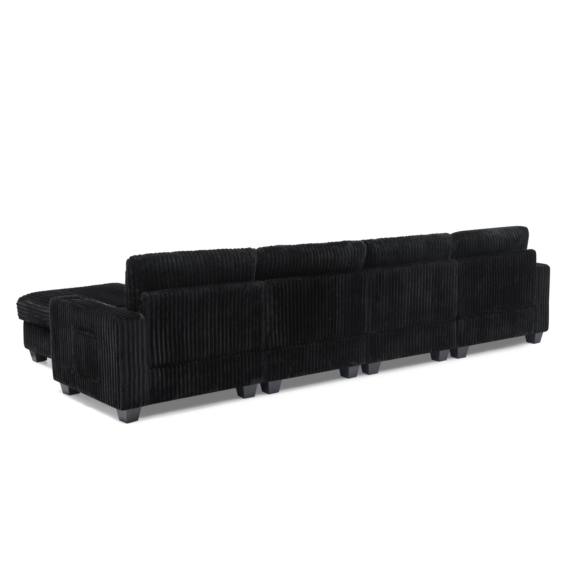 Modular L-Shaped Sectional Sofa with Detachable Ottoman Footrest and Cup Holders, Corduroy 4-Seater Sofa Couch with Side Storage Pockets and Sturdy Plastic Support Feet for Living Room