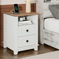 thumbnail image 6 of Nightstand Set of 2 with Charging Station, Farmhouse Side Table with 2 Tiers Storage Drawer and 1 Open Wood Cubby for Bedroom, Office, White/Barnwood, 6 of 10