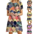 thumbnail image 1 of Shorts pour Femmes Robe à Manches Longues Femmes Mode Femmes Décontractée à Manches Courtes Col Rond Imprimé Robe Mini Ample pour Dames, 1 of 10