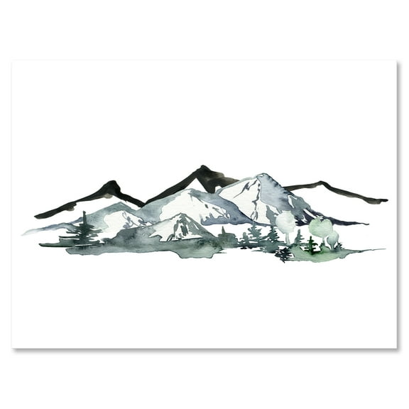 Designart ' Minimalistic Fir Forest and Winter Mountains I ' Modern Canvas Wall Art Print