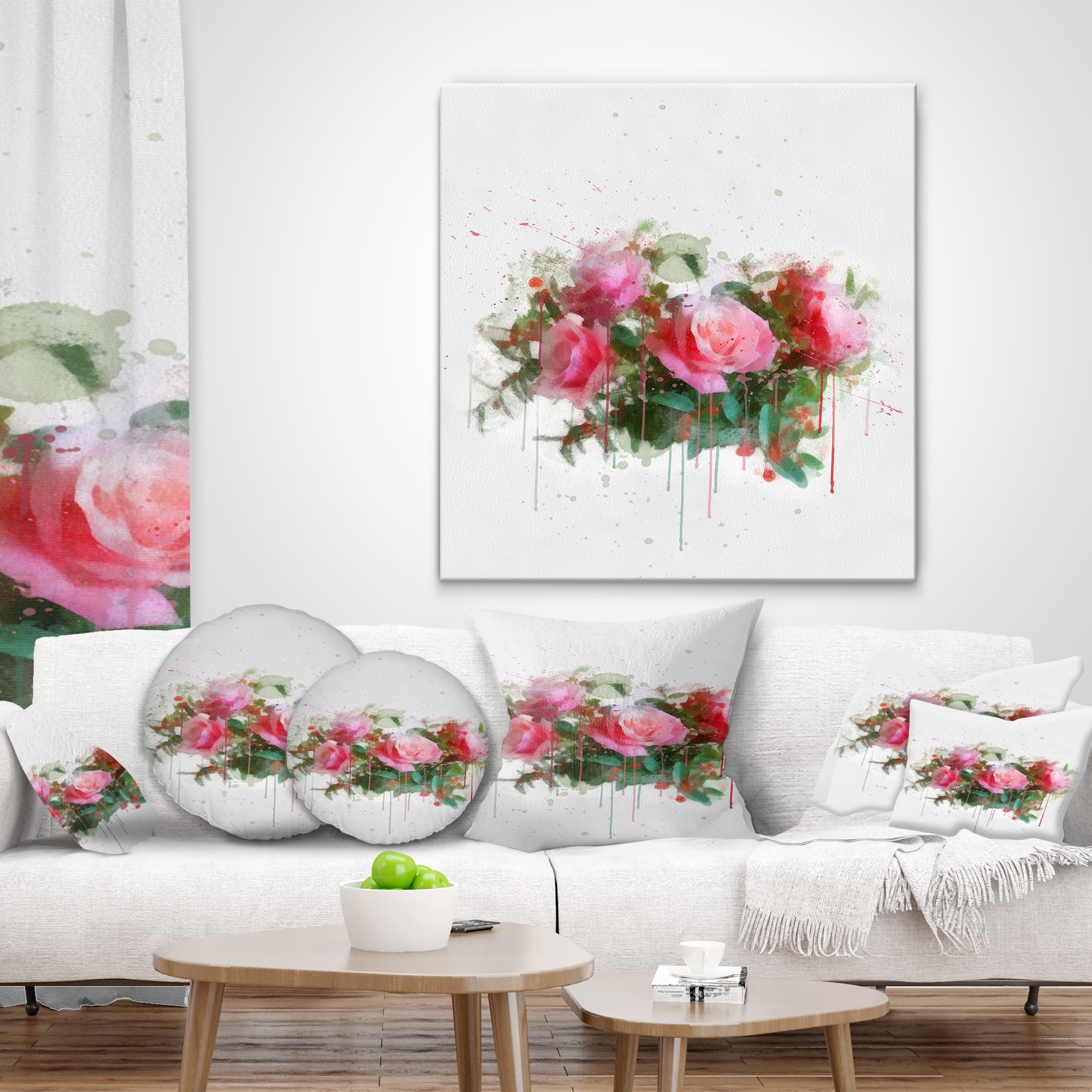 Designart Bunch of Pink Roses Watercolor - Flower Throw Pillow - 12x20