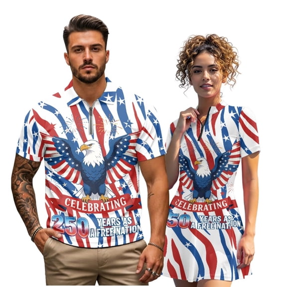 Aplkyhs Matching Couple Sport Shirts 250th Anniversary Patriotic Quarter Zip Matching Golf Shirts for Couple Lightweight Mens Hawaiian Shirt Moisture Wicking Suitable for Outdoor Sports