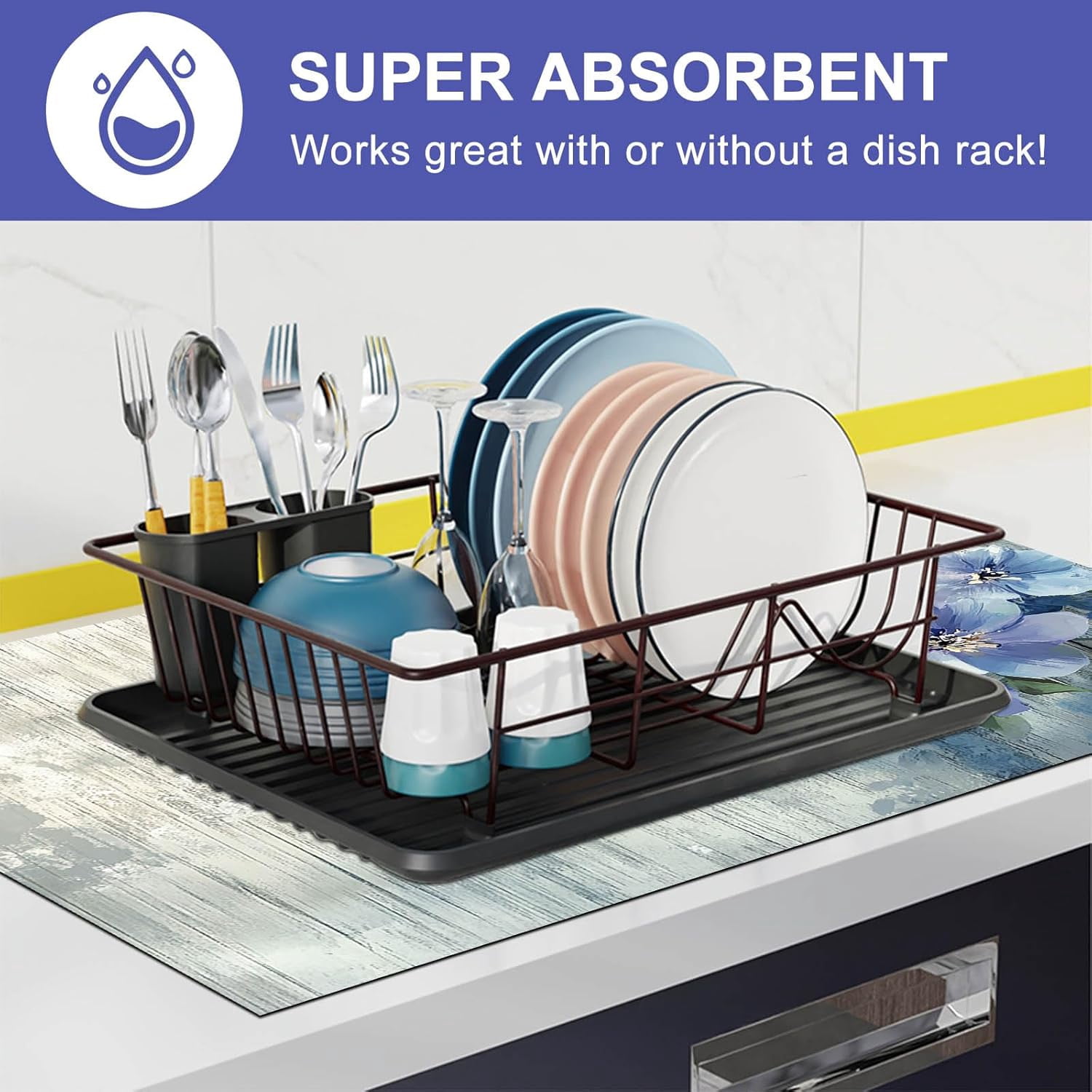 Blue Blossom Stove Top Cover for Electric 28x20 Inch Diatomite Kitchen Decor Glass Cooktop Protector Heat Resistant Countertop Mat Elegant Floral Design Stove Cover