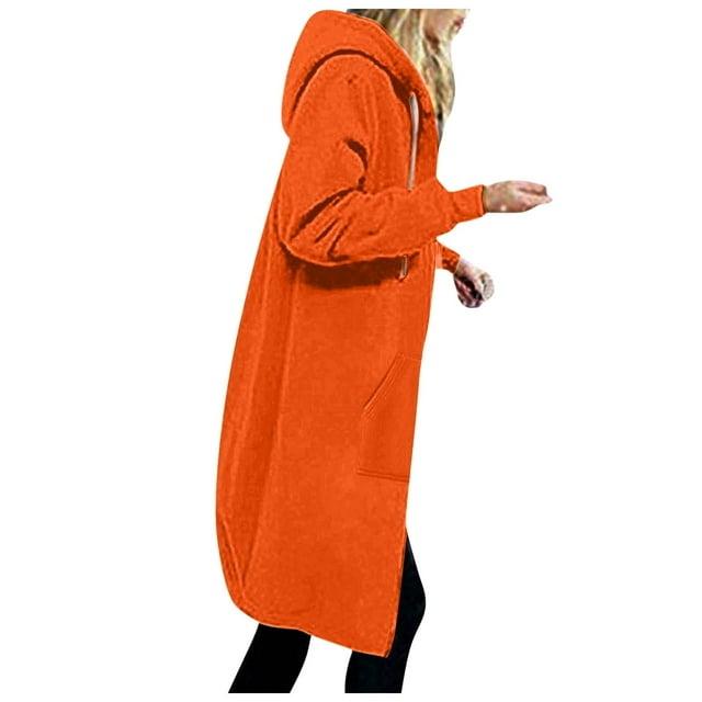 Veste Manteau pour Femmes Automne Hiver Décontractée Mode Couleur Unie à Cordon Capuchonnée à Manches Longues avec Fermeture Éclair et Poches