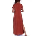 thumbnail image 5 of Wycnly Dresses for Women 2024 Summer Vintage Ethnic Style Graphics Side Slit Tunic Tshirt Long Dresses Western Print Short Sleeve V-Neck Maxi Formal Dresses for Women Red XXXL, 5 of 7