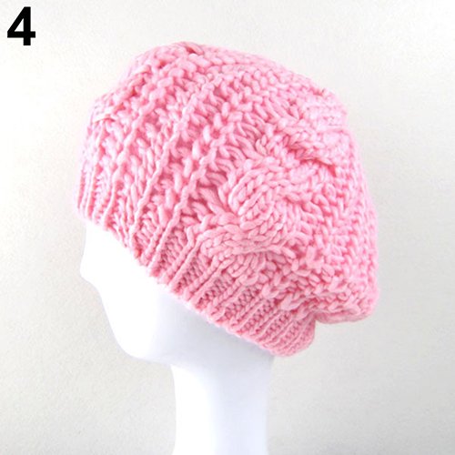 CDAR Women Sweet Crochet Warm Solid Color Beret Artist Baggy Beanie Winter Hat Gift