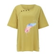 thumbnail image 4 of Women Blouse Casual Button Feather Printed O-Neck Short Sleeve Leisure Shirt Blouses Tops Holiday Female Dailywear Clothing, 4 of 4