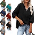 thumbnail image 3 of Mujeres con capucha Top encaje empalme cuello en V hombro caído cordón suéter suelto sudaderas para dama, 3 of 5