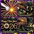 thumbnail image 4 of Golden Letter Happy New Year Banner Fireworks Design 2026 Banner Star Pattern Clock Holiday Banner for New Year Party Indoor Celebration New Year Eve, 4 of 9