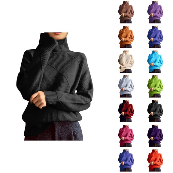 Pullover Sweaters for Women Long Sleeve Loose Casual Textured Knit Turtleneck Sweater Fall Winter Tops