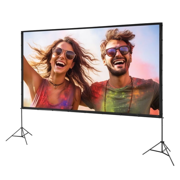Projector Screen with Stand 150 Inch, 16:9 HD Outdoor Movie Screen, Portable Tripod Stand, Wrinkle-Free for Home Theater, Backyard Cinema