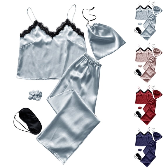 Ahuyic Womens Summer Plus Size Pajamas, Womens Casual Homewear Pajamas Set,Womens Summer Ice Silk Sleeveless Top And Shorts Two Pieces Set Ladies Casual Pajamas Set