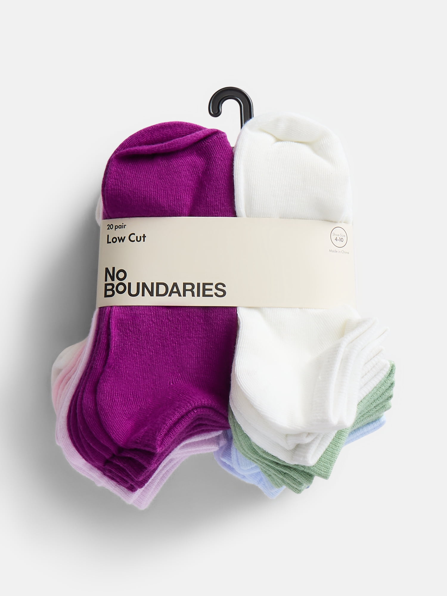 No Boundaries Women’s Low Cut Socks, 20 Pack, Shoe Sizes 4-10