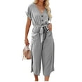 thumbnail image 6 of Maean Short Sleeve Jumpsuit for Women V Neck Button Bow Knot Straps Rompers Wide Leg Capri Pants with Pockets, 6 of 7