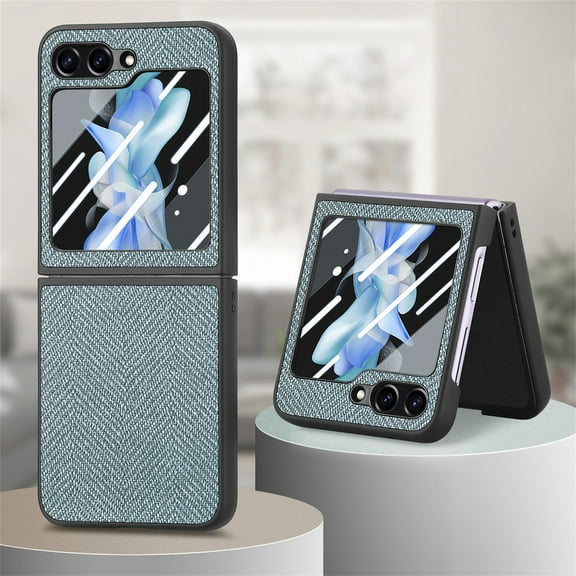 Cowithday for Samsung Z Flip 5 Cover, Full Body Case with Built-in Screen Protector Hard PC Ultra-Thin Anti-Scratch Shockproof Fliping Protective Phone Case for Samsung Galaxy Z Flip 5, Cyan