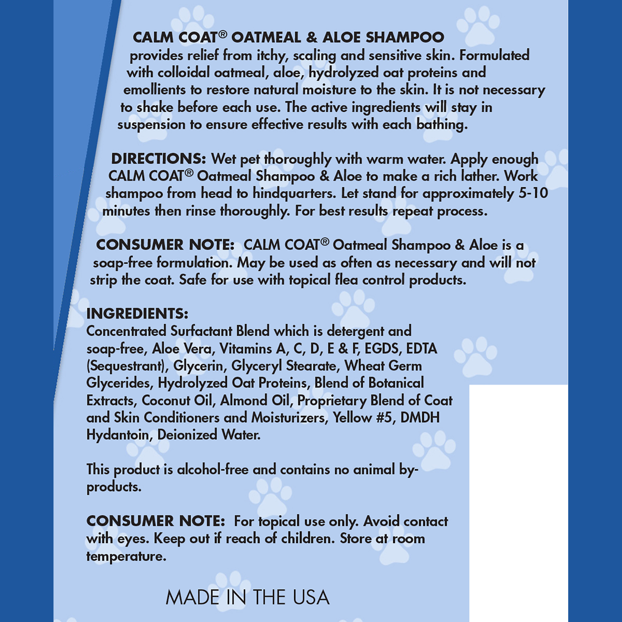 Calm Coat Oat & Aloe Shampoo for Dogs Cats & Horses 16 oz