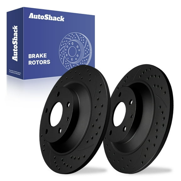 AutoShack Rear Solid Drilled & Slotted E-Coated Brake Rotors Black Finish 2-PC Set Replacement for 2013-2025 Mazda CX-5 2020-2025 Mazda CX-30 NightGuard 11.91" (302.5 mm)