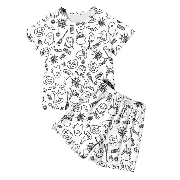 Weebloom Halloween Pajamas For Girls Soft Round Neck Printed Outfit Kids Playwear Casual Sleep Clothes Leisure Sleepwear,3-4 Years