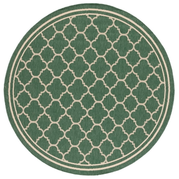 SAFAVIEH Courtyard Alina Geometric Quatrefoil Indoor/Outdoor Area Rug, Dark Green/Beige, 6'7" x 6'7" Round