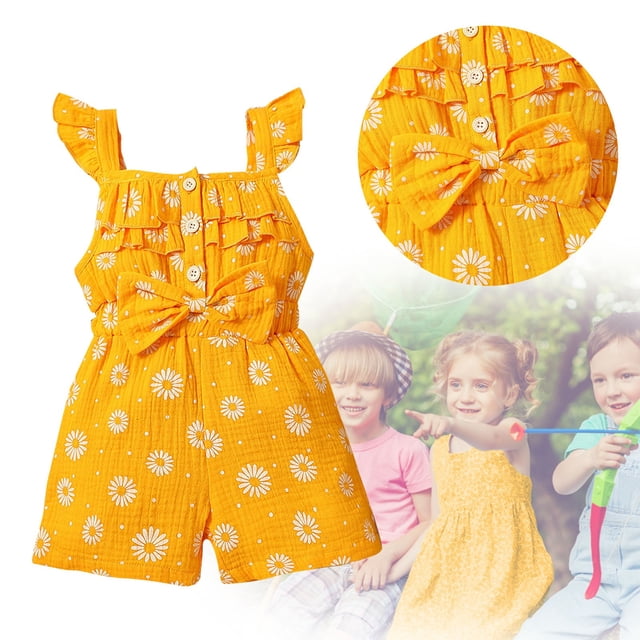Kids Girls Sleeveless Jumpsuit Summer Rompers for Girls Loose Rompers Adjustable Leg Outfits for Girls 4-5 Years