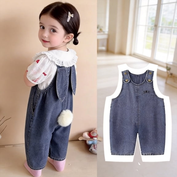 Boys Jean Overalls Bunny Ear Baby Girl Easter Outfit with Tail Jeans Jumpsuit 3-6 Months Clothes Boy