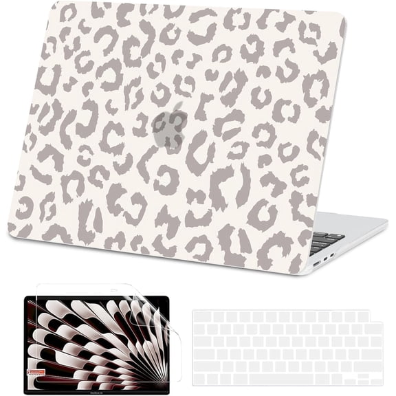 Compatible with MacBook Air 13 inch Case 2026 2025 2024-2022 M4 M3 M2 A3240 A3113 A2681, Unique Hard Shell Laptop Case Screen Protector Keyboard Cover for 13.6 inch, Leopard Grey