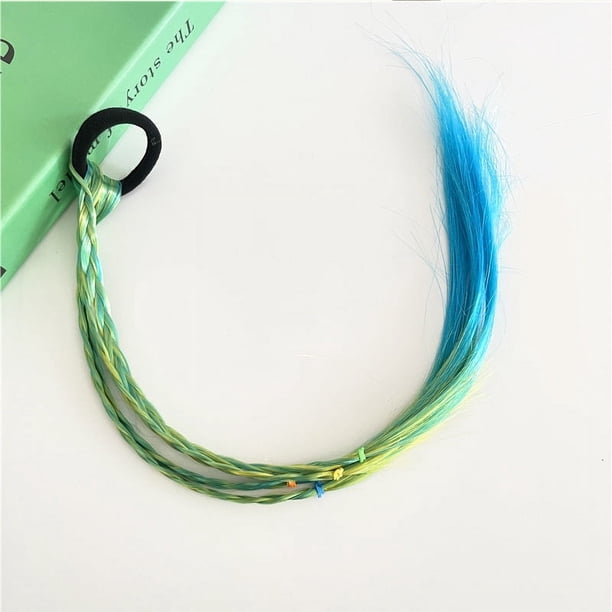 Nvzi 2 extensiones de cabello con trenzas de colores y bandas de goma, postizos sintéticos trenzados de arcoíris, accesorios para el cabello con cola de caballo, para fiestas, disfraces, A09