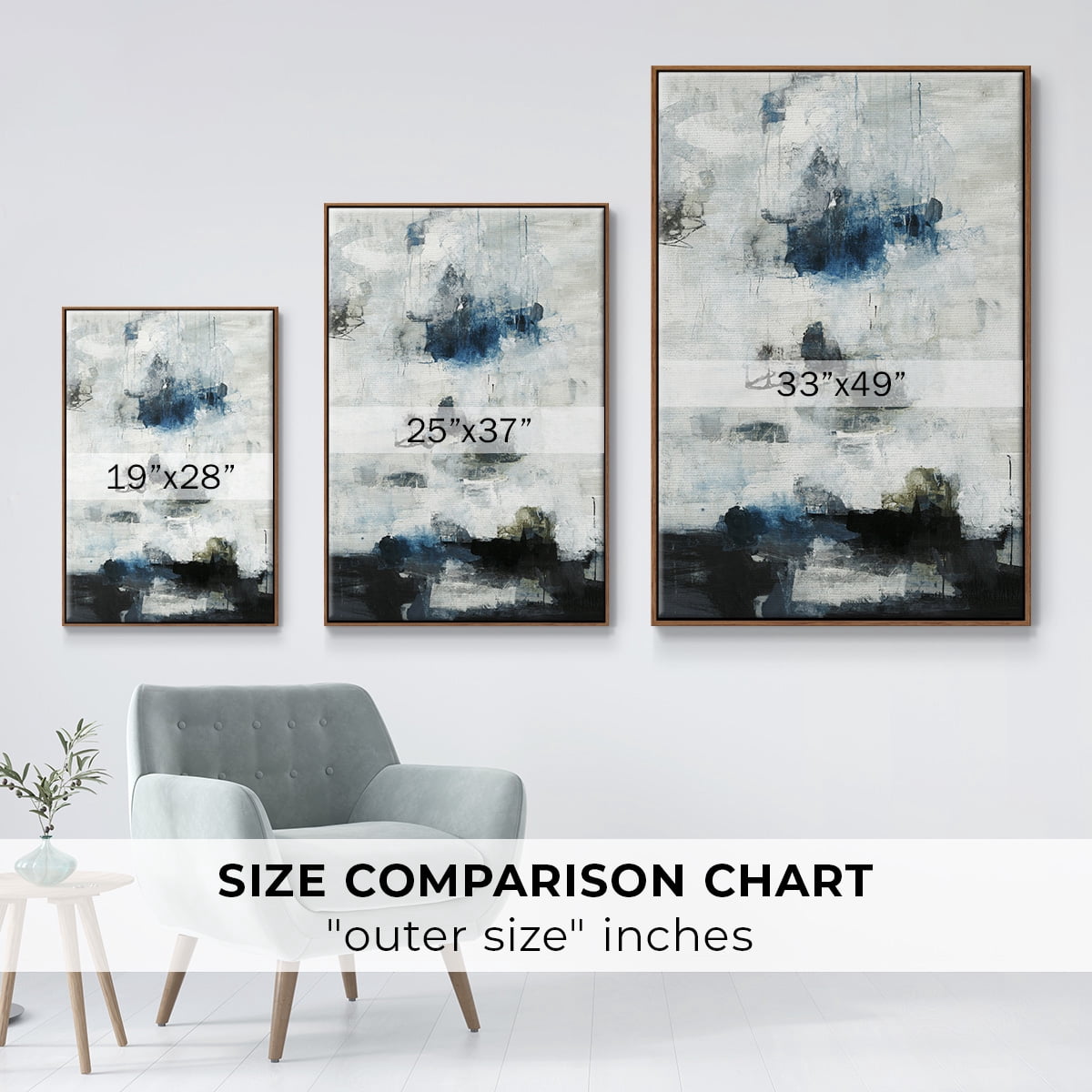 Black & Blue Framed Premium Gallery Wrapped Canvas - Ready to Hang - 27 x 41 - Walnut Floating Frame