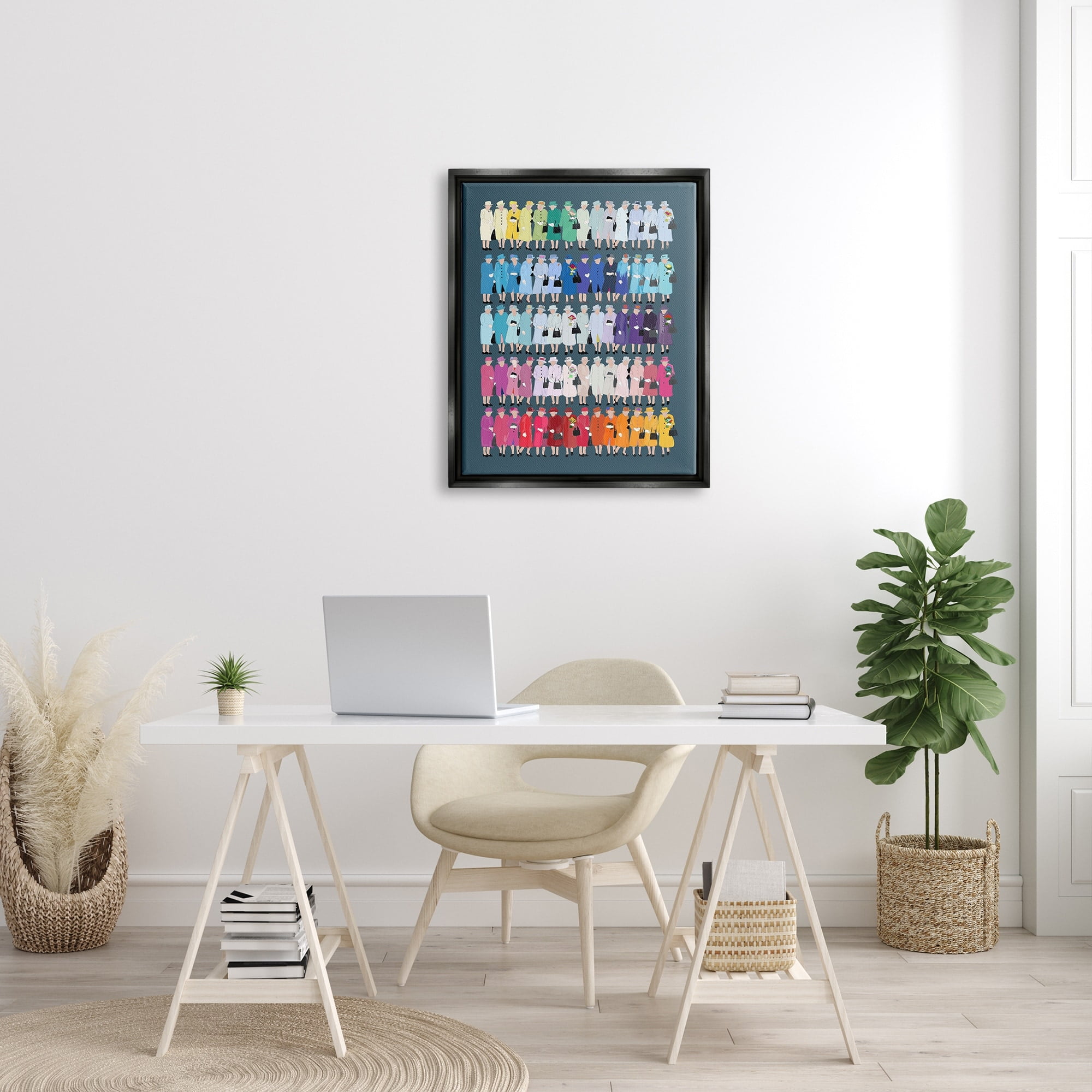 Stupell Industries Varied Pop Style Royal Queen Fashion Rainbow Graphic Art Jet Black Floating Framed Canvas Print Wall Art, Design by Amelia Noyes