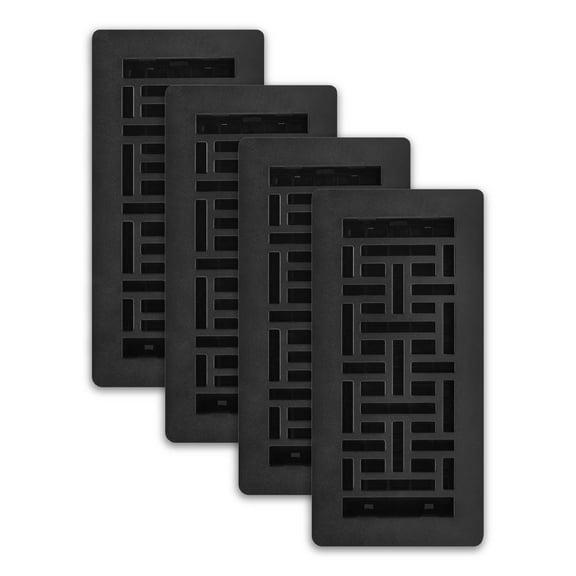 Decor Grates (4-Pack) LAJH410-BLK Oriental Low Profile Floor Register, 4x10 Inches, Textured Black Finish