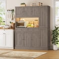 thumbnail image 5 of Homfa 72.8" Tall Kitchen Pantry Cabinet with LED & Charging Station, Modern Storage Cabinet with Drawers and Door Shelves, 8 Doors Freestanding Cupboard Buffet for Dining Room, Gray, 5 of 9